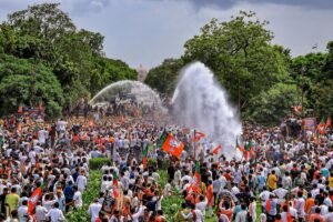 BJP Leaders Retaliate Against Congress Protest in Jaipur, Patel Highlights Nation-Building Decisions